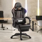 BAYBEE Drogo Multi-Purpose Ergonomic Gaming Chair with 7 Way Adjustable Seat, Head & USB Massager, PU Leather Lumbar Pillow Home & Office Chair with Full Reclining Back Footrest (Emperor Black)