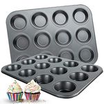 Muffin Pan, 12 Cupcake Pan, 2 Sets of Nonstick Brownie Bakeware Muffin Tin, Cupcake Tray, Baking Pan for Kitchen Oven, Black