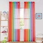 PONY DANCE Voile Net Curtains for Kids Room - 84 Inch Drop Slot Top Window Sheer Nursery Curtains for Living Room Decoration, Rainbow, 2 Panels, 60 Inch Wide​