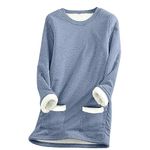 Mrat Ladies Winter Warm Sweatshirt Thick Fleece Velvet Underwear Pullover Tops Round Neck Sherpa Fleece Lined Long Sleeve Jumper Soft Solid Color Sweatshirts with Pockets