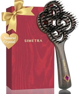 SIMETRA Lucky Hair Brush for Women & Men, 14K Gold Plated Wet Brush Detangling Brush for All Hair Types, Natural Crystal Inlay Boar Bristle Hair brush, Curly Detangler HairBrush for Scalp Massage Gift