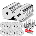 MIKEDE 12Pack Strong Neodymium Cup Magnets, 70Lbs+ Force Heavy Duty Round Base Cup Magnets with Countersunk Hole, Powerful Industrial Rare Earth Magnets with Screw for Mounting, 0.98x0.22inch