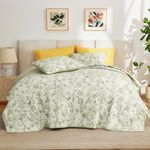 Bedsure Cotton Quilt Set King - Reversible Exquisite Botanical Pattern Quilt Bedding Set, 3 Pieces Lightweight Bedspread, Green Fall Leaf Coverlet Set with 2 Pillow Shams for All Seasons (106"x96")