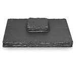 Navaris Slate Placemat and Coaster Set - Set of 8 Natural Slate Coasters and Place Mats - 4X Square Drink Coasters and 4X Table Mat Platters