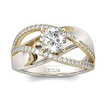 Jeulia Engagement Rings for Women Sterling Silver Two Tone Gold Bridal Sets Crossover Round Engagement Ring Sets Cubic Zirconia Anniverdary Promise with Jewelry Gift Box (6.5)