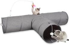 Ownpets Cat Tunnel, Extra Large 3 Way Collapsible Kitty Tunnel Cat Tube with Plush Ball & Feather Toy, Cat Play Tunnel for Large Cat, Kitten, Puppy, Rabbit(12 inches in Diameter)