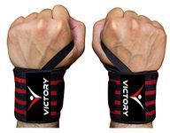 VICTORY Professional Wrist Wrap Band, Wrist Strap for Gym and Fitness with Thumb Loop Straps Wrist Wrap Gym Accessories for Men Hand Grip & Wrist Support Sports Straps - Red, Cotton