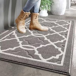 Large Welcome Mat Outdoor Entryway Doormats, for Home Decor Front Door Washable Front Door Mat Non Slip Water Absorbent Mat Doormat Indoor Entrance Mats, Light Gray 60X90cm
