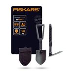 Fiskars Folding Spade for Campers and Mountaineers, Can Also be used as Shovel and Pickaxe, With Canvas Bag, Length (Unfolded): 59 cm, Hardened Boron Steel, Black, 1000621