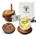 SOLTAKO Olive Wood Coasters set, Set of 6 Handmade home accessories, Absorbent Coasters with Holder, Heat-Resistant Coasters for Mugs, Cups, Bottles, Diameter approx. 12 cm