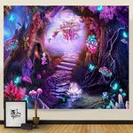 Fantasy Plant Magical Purple Tapestry castle Life Tree Elves Waterfalls Stream Fairy Tales Wall Art Hanging for Room Bedroom College Dorm