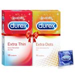 Durex Pleasure Packs (Condoms - 10 Count (Extra Thin) & 10 Count (Extra Dots)