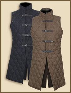 AnNafi Gambeson Coat Aketon Jacket Armor, Costumes Dress SCA Medieval Thick Padded Full Length (Black, X-Large)