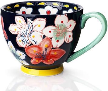 Awanber Tazas de Café de Cerámica, Taza de té Hecha a Mano con Flores de Gran Tamaño, el Mejor Regalo de Cumpleaños y Navidad Para Mujeres, Regalo Para el día de la Madre Para Mamá - Azul