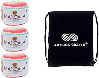 Lion Brand Knitting Yarn Mandala Baby Narnia 3-Skein Factory Pack (Same Dye Lot) 526-216 Bundle with 1 Artsiga Crafts Project Bag