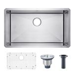 Yutong Undermount Stainless Steel Single Bowl Kitchen Sink (Silver sink with grid, 28" x 18"x 10")