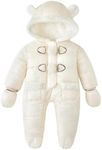 Simplee kids Baby Infant Girls Snowsuit Winter Hooded Footed Warm Jumpsuit Outerwear with Gloves Creamy White for 18-24 Month