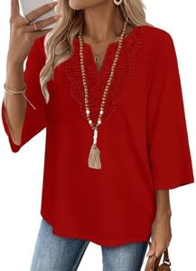 Capsule Wardrobe for Women 2026 Fashion Clothing Womens Tops Blouses for Women Dressy Casual 3/4 Sleeve T Shirts Beach Vacation Clothes Business Casual Outfits Spring Boho Tops 2026 Travel Red M