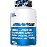 Evlution Nutrition 1500mg L-Arginine Capsules - High Strength L Arginine Supplement for Enhanced Nitric Oxide Production plus Protein and Creatine Synthesis - Preworkout Nitric Oxide Supplement