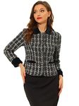 Allegra K Women's Elegant Vevelt Collared Tweed Blazer Jacket Coat Black Medium