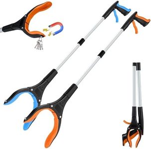 bemece 2 Stück Greifzange für Senioren mit Magnet, 83cm Müllzange mit 360° Drehbarer Kopf, Faltbare Greifer für Senioren, Gartenarbeit und Behinderung (Orange+ Blau)