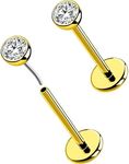 OUFER 2Pcs Nose Rings Gold, 20G G23 Solid Titanium Push in Nose Studs Flat Back Small CZ 3MM Gold Nose Helix Cartilage Conch Piercing Jewelry for Women Men-8MM