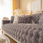 Thick Rabbit Plush Sofa Covers 1 2 3 Seater, Non-Slip Sofa Slipcovers For Corner L Shape, Funny Fuzzy Sofa Cover, Warm Velvet Sofa Cushion Covers, Washable Furniture Protector (Dark Gray,90x160cm)