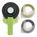 Embossing Label Maker Machine with Tapes, Vintage Ergonomic Portable Label Making Embosser with 2 Roll Ribbons, Retro Handheld Embossed Label Maker for DIY Crafting Home and Office