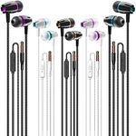 Earbuds Wired with Microphone Pack of 5, Noise Isolating in-Ear Headphones, Powerful Heavy Bass, High Definition, Earphones Compatible with iPhone, iPod, iPad, MP3, Samsung, and Most 3.5mm Jack