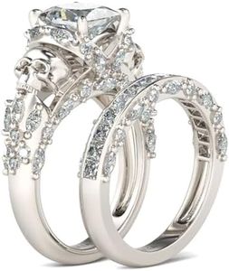 Jeulia Skull Engagement Ring Sets Sterling Silver Promise Eternity Band Rings Diamond Princess Cut with Cubic Zirconia Wedding Engagement Anniversary Promise Rings Bridal Sets (8.0(U.S))