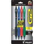 Pilot G2 Retractable Premium Gel Ink Roller Ball Pens, Fine Point, 4-Pack, Assorted Colors, Black/Blue/Red/Green -31034