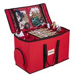 WBHome Christmas Ornament Storage Box Organizer & Figurines Container, 3''& 4'' Compartment Holiday Storage Container Keeps 73 Ornaments, Adjustable Dividers and Removable Trays & Pockets, Red