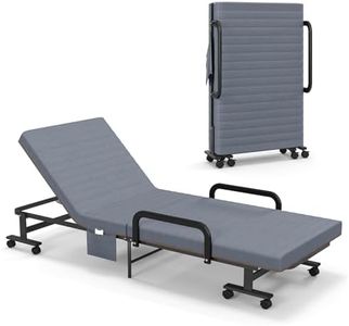 COSTWAY Folding Sofa Bed with Mattress, Wheels and Side Pocket, 6-Position Adjustable Couch Sleeper Chaise Lounger, Portable Convertible Single Guest Bed for Home Office Camping (Grey)