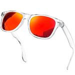 KANASTAL Orange Sunglasses Mens Polarised Sunglasses Womens Mirrored Orange Mirror Vintage Ladies Coloured UV400 Protection - Clear Frame Orange Lens