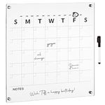 mDesign Modern Acrylic Calendar for Wall with Dry Erase Marker - Wall Mount Monthly Planner Board for Home, Office, Kitchen - 17.71" Square - Clear/Black Print with Chrome Finish Mounting Hardware