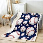 Baseball Fleece Throw Blanket Sports Theme Plush Blanket for Bed Couch Kids 3D Blue Ball Pattern Sherpa Blanket Breathable Baseball Games Warm Fuzzy Blanket Room Decor Twin 60"x80"