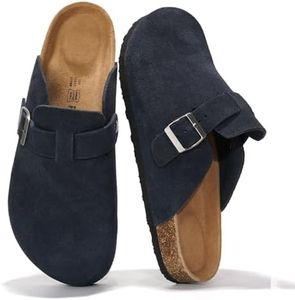 Project Cloud Mens Clogs - Full Grain Genuine Leather Memory Foam Clogs for Men Arch Support Cork Footbed - Non Slip Platform Mules (Brooklyn, NAVYSUEDE,9.5)