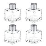 4 Pcs Glass Diffuser Empty Clear Bottles 50ml Essential Fragrance Oil Reed Diffusers Set Small Square Glass Diffuser Bottles with Caps for Home Bathroom Decorative Fragrance Accessories Use