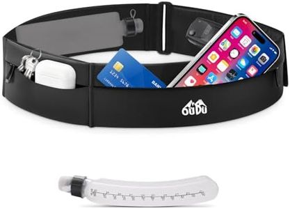 Slim Running Belt with Water Bottle for Men & Women, 3-Pocket Running Fanny Pack Phone Holder, Waterproof Reflective Bounce-Free Running Waist Packs Money Belt for Workout, Jogging, Fitness, Travel
