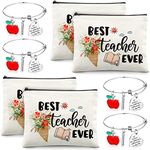 8 Pcs Teacher Appreciation Gift Set for Women, 4 Teacher Makeup Pouch Cosmetic Bags and 4 Bangle Bracelets, Graduation End of Year Thank You Gifts for Teacher, Best Teacher Ever