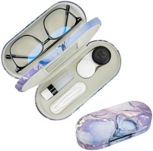 Zettokete 2 in 1 Contact Lens and Glasses Case,Double Sided Dual Use Design with Mirror, Tweezer and Contact Lens Solution Bottle,Portable Soak Storage Kit for Travel,Office(Purple Marble)