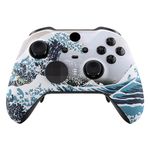 eXtremeRate The Great Wave Patterned Faceplate Cover, Soft Touch Front Housing Shell Case Replacement Kit for Xbox One Elite Series 2 Controller Model 1797 - Thumbstick Accent Rings Included