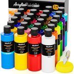 Nicpro 24 Colors Large Bulk Acrylic Paint Set (8.45 oz,250 ml) Non Toxic Artist Painting Supplies for Multi Surface Canvas, Wood, Fabric Leather, Rock, Glass, Paper, Crafts, Hobby with Color Wheel