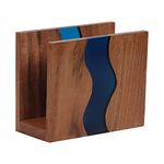 LAVAUX DESIGNS Acacia Wood & Transparent Resin Napkin Holder for Table | 6x5x2.5 inches| Rustic Farmhouse Napkin Organisation for Kitchen, Dining, Counter Tops, Restaurant or Outdoors | Blue