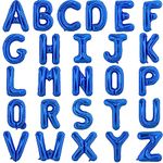 TONIFUL 52 Pieces 16 Inch Blue Letter A-Z Balloons Custom Phrase Mylar Foil Alphabet Letter Create Your Own Banner Reusable for Birthday Anniversary Celebration Graduation Party Supplies Decorations