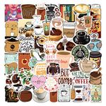 50Pcs Coffee Sticker, Cute Coffee Stickers Decals for Kids Teens Adults, Waterproof Vinyl Stickers for Water Bottle Cup Scrapbook Laptop Skateboard Phone Refrigerator