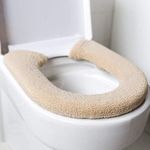 BOENFU Toilet Seat Cover Pads Luxury Thick Warm Toilet Seat Cushion Stretchable Washable Cloth Universal Toilet Seat Mat (Beige)