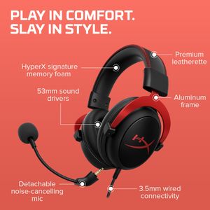 HyperX Cloud II Gaming Headset – Red, Surround Sound, PC/PS4/Xbox