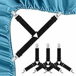 ebuyerfix 4pcs Bed Sheet Straps, Mattress Cover Bed Sheets Clips to Hold Sheets in Place, Elastic Bed Sheet Suspenders Adjustable Bed Bands Fasteners Heavy Duty Grippers Black