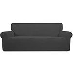 Easy-Going Stretch Sofa Slipcover Couch Sofa Cover Furniture Protector Soft with Elastic Bottom for Kids Spandex Jacquard Fabric Small Checks(Sofa Large,Dark Gray)